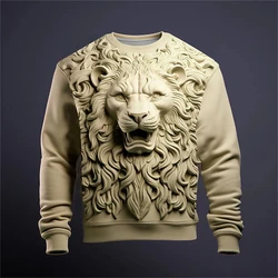 Fashion 3D Lion Printed Sweater For Men Funny Animal Pattern Oversized Sweatshirts Hip Hop Trend Harajuku Y2K Autumn Clothing