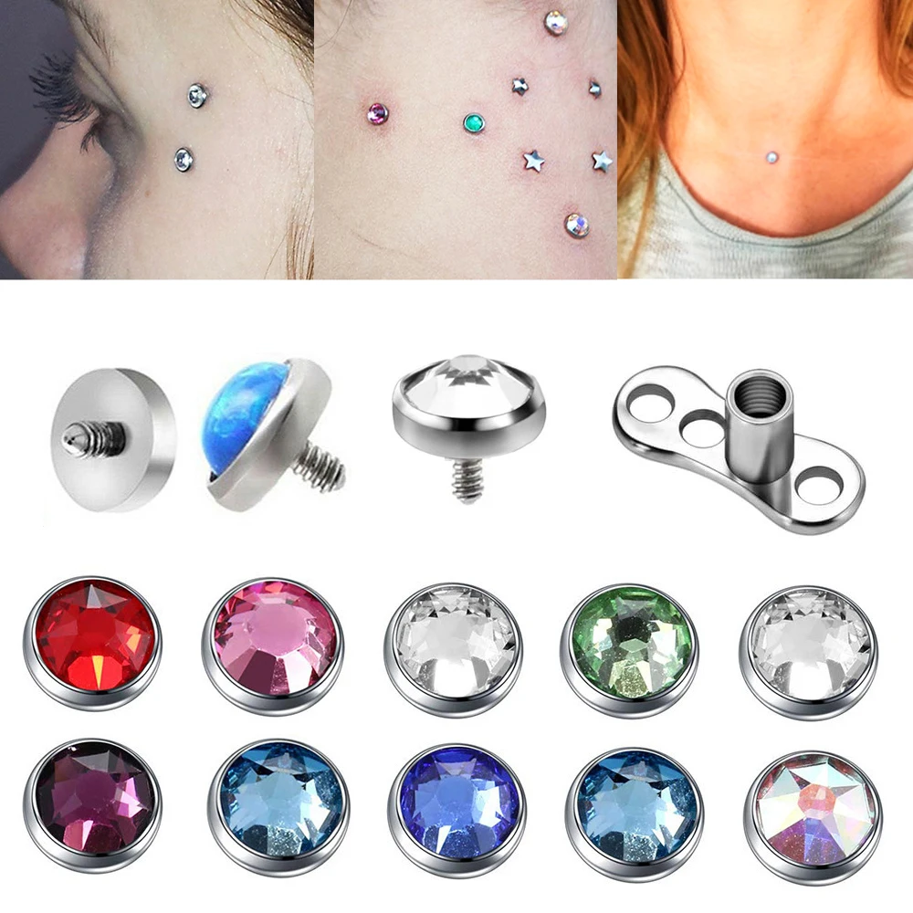9 UDS-1 pieza de acero quirúrgico para buzo de la piel, ancla dérmica, Base transparente, superficie de Zirconia, Piercing para implantes de 3/4/5/6mm, Piercing corporal