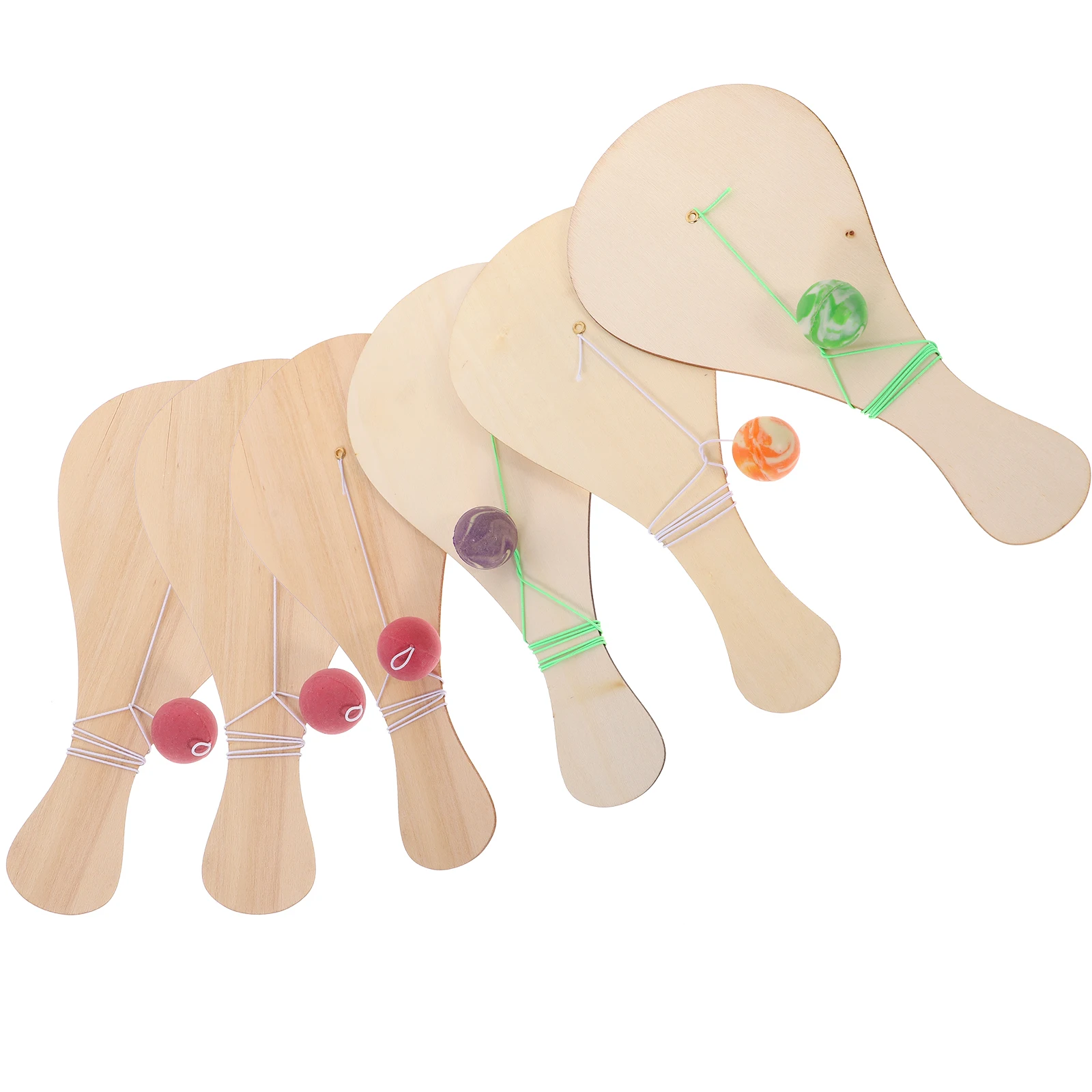 

6 Pcs Outdoor Game Wooden Racket Paddle Ball Toy Bulk Beige Paddles and for Kids Baby