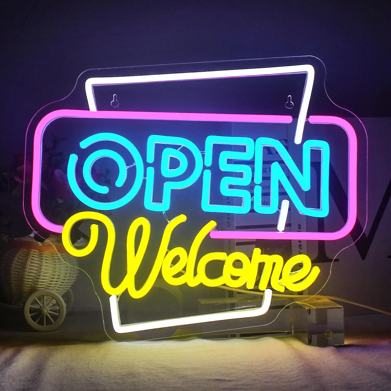 Open Welcome Neon Sign USB Dimmable LED Neon Light Sign for Business Store Window Party Bar Salon Coffee Shop Personalized Gift