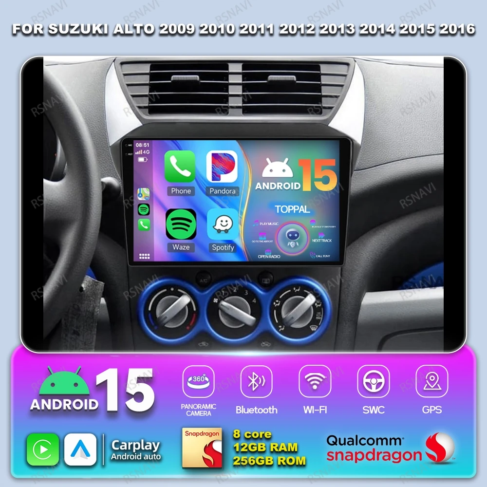 

Автомобильное радио Android 15 для Suzuki Alto 2009 2010 2011 2012 2013 2014 2015 2016 Qualcomm Stereo DVD BT 4G LTE Viedo Player DSP QLED