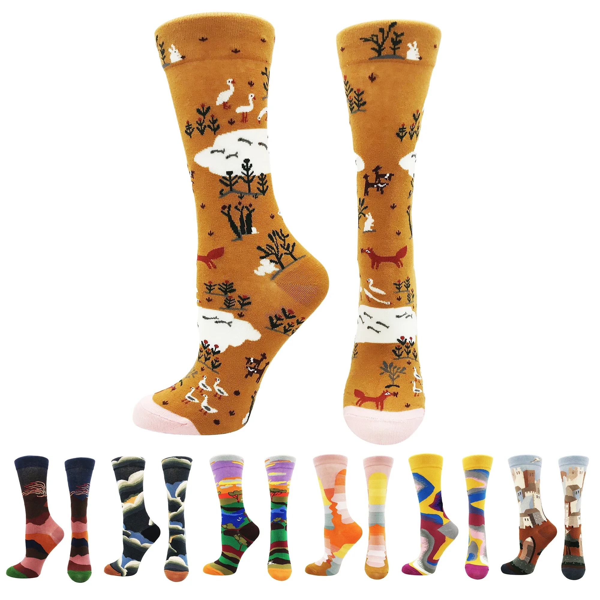 2025 new spring and autumn women's tube socks oil painting series personality colorful student skateboard women's socks