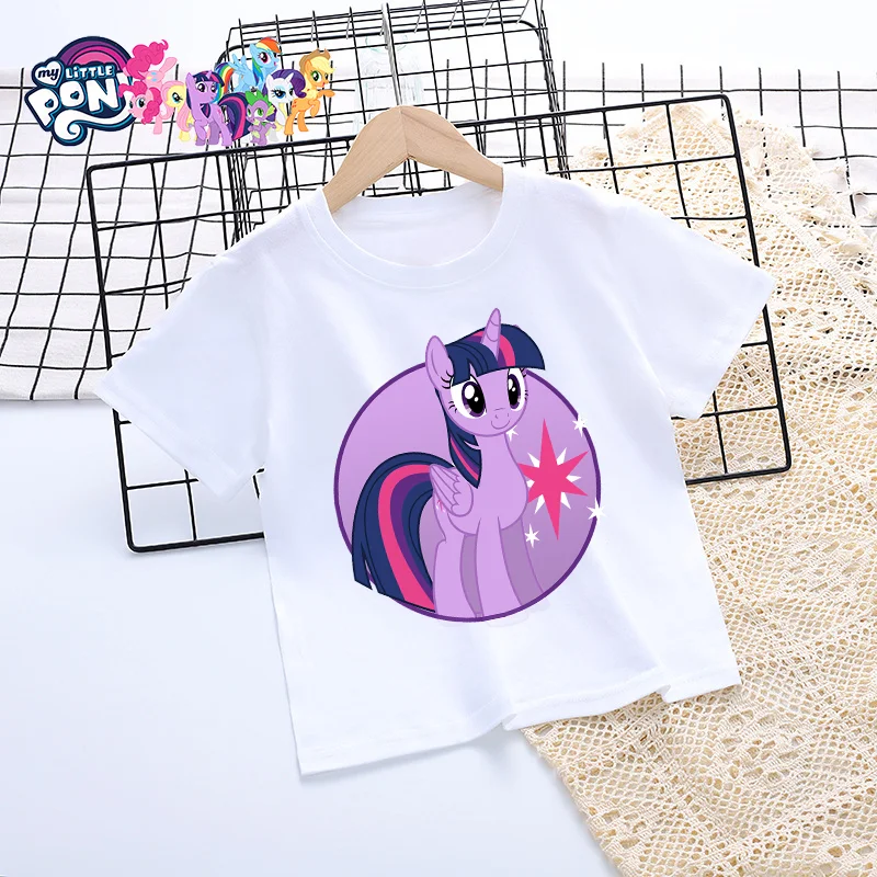 

My Little Ponys Cotton T-shirt Summer Kids Clothes Kawaii Cartoon Unicorn Tees Short Sleeve Girls Boys Tops Child Birthday Gifts