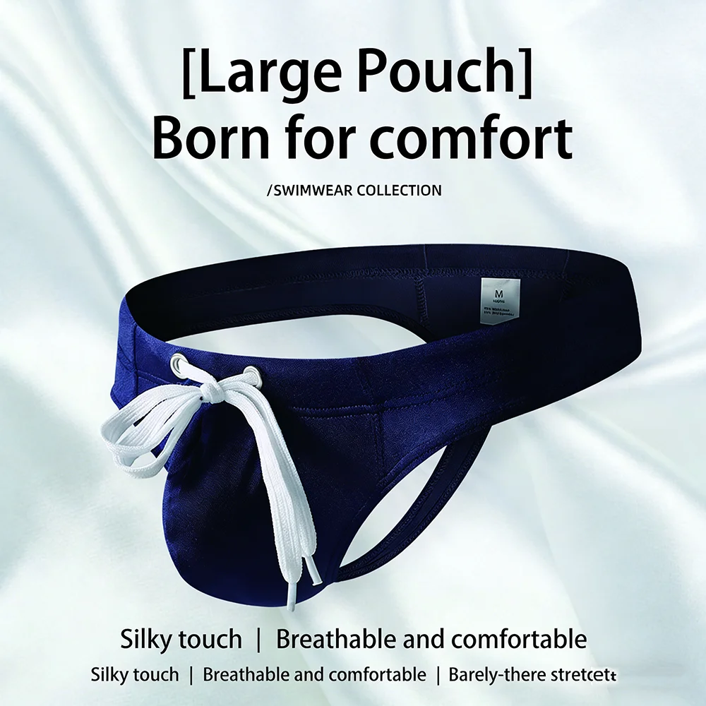 Men's Ice Silk Thong Swimwear Low Rise Quick Dry Breathable Solid Color U Convex Bikini Swimming Trunks image 2