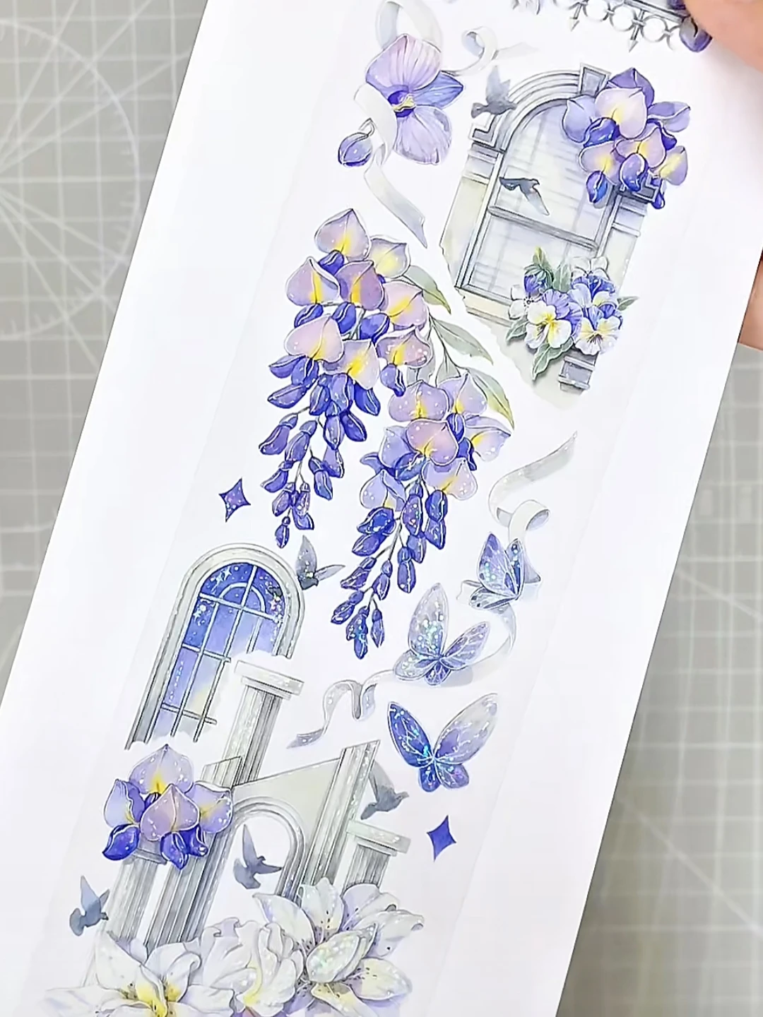 

10M Floral Washi Pet Tape Shell Luster Journal Decoartion Floating Moon Streamer Card Making Purple