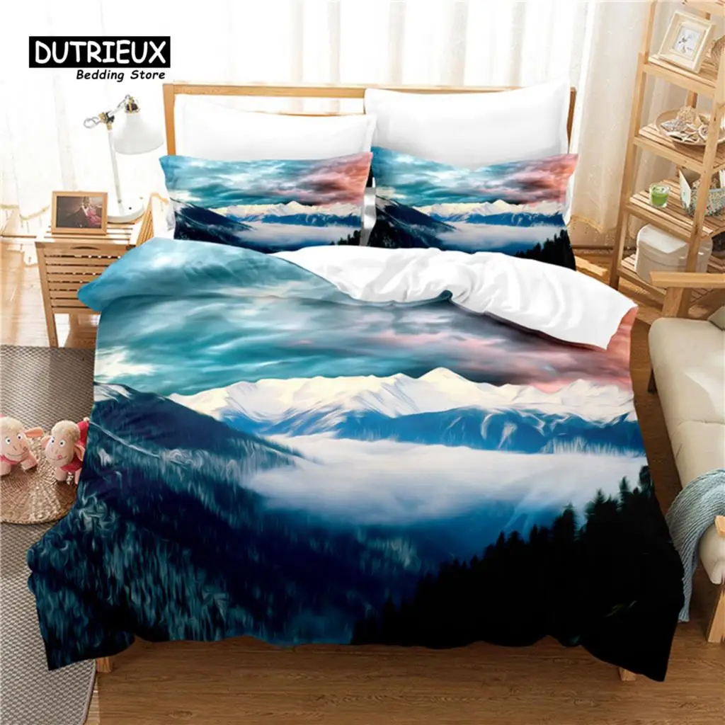 Mountains and Rivers Bedding Set, 3Pcs Duvet Cover Set, Soft Comfortable Breathable Duvet Cover, For Bedroom Guest Room Decor