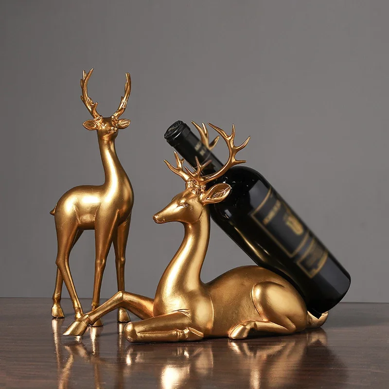 

Luxury Golden Elk Figurine Creative Resin Animal Statue Crafts Decor Living Room Bookcase Deer Wine Rack Home Decoration Gifts