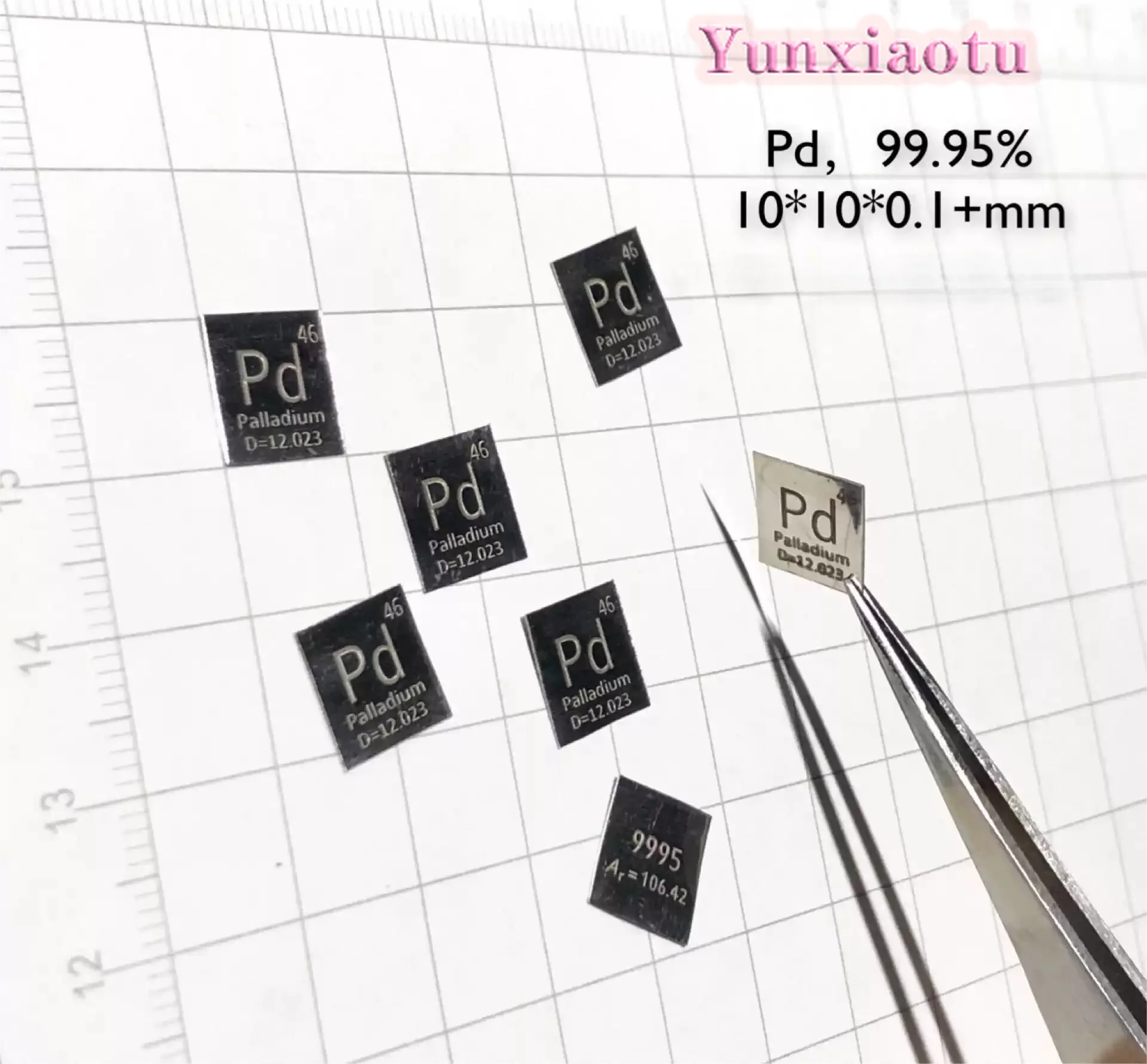 Palladium sheet - periodic table style palladium sheet - pure palladium sheet - pd9995