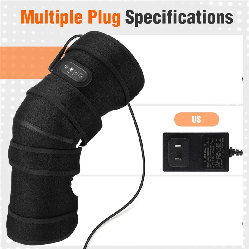 Rodilleras de masaje calentadas, rodilleras de calefacción extendida con 4 motores, 5 modos de masaje, masaje de rodilla cálido, enchufe estadounidense