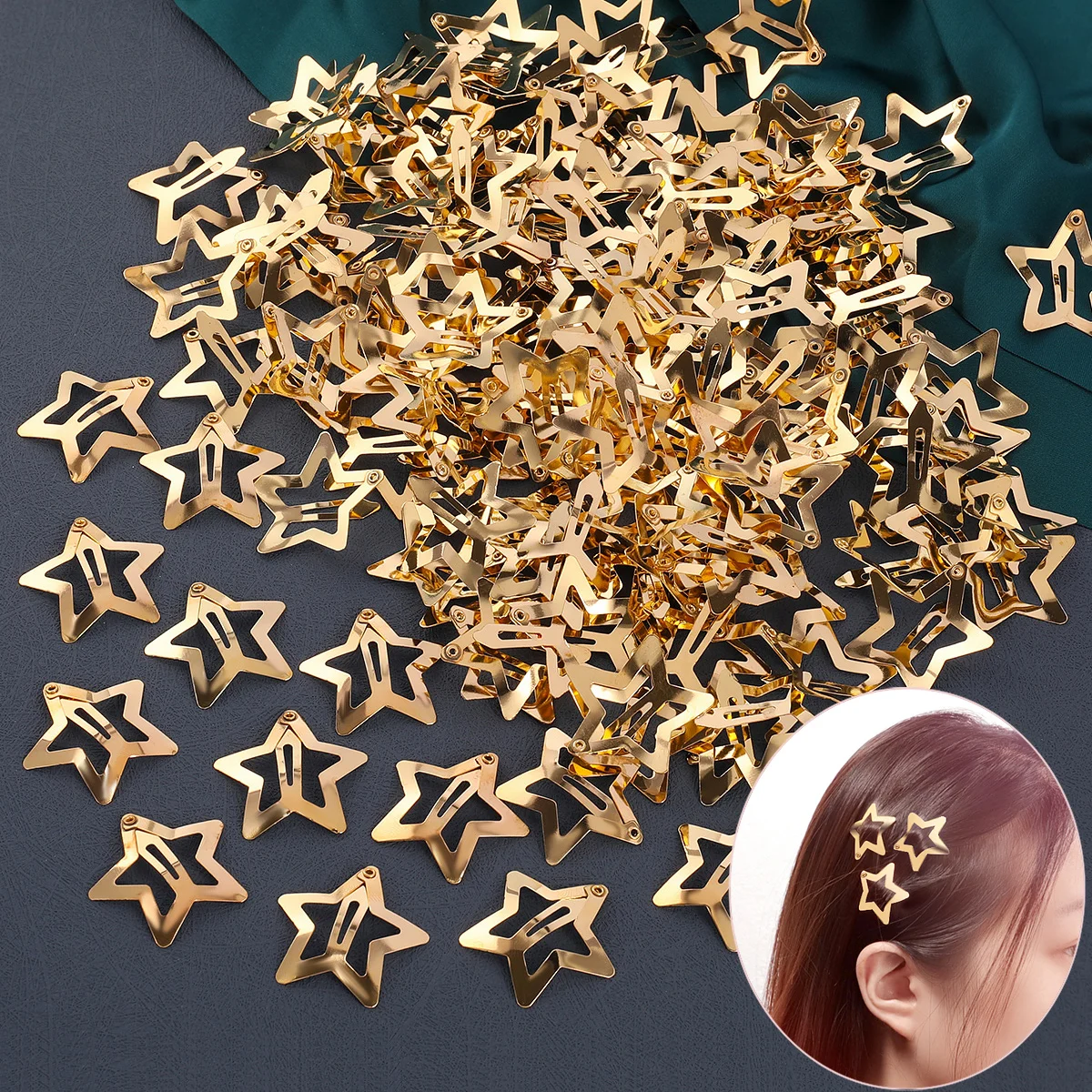 50PCS Y2K Star BB Hair Clips for Girls Gold Sliver Metal Snap Hairpin Barrettes Women Clip Stars Filigree Girls Hair Accessories