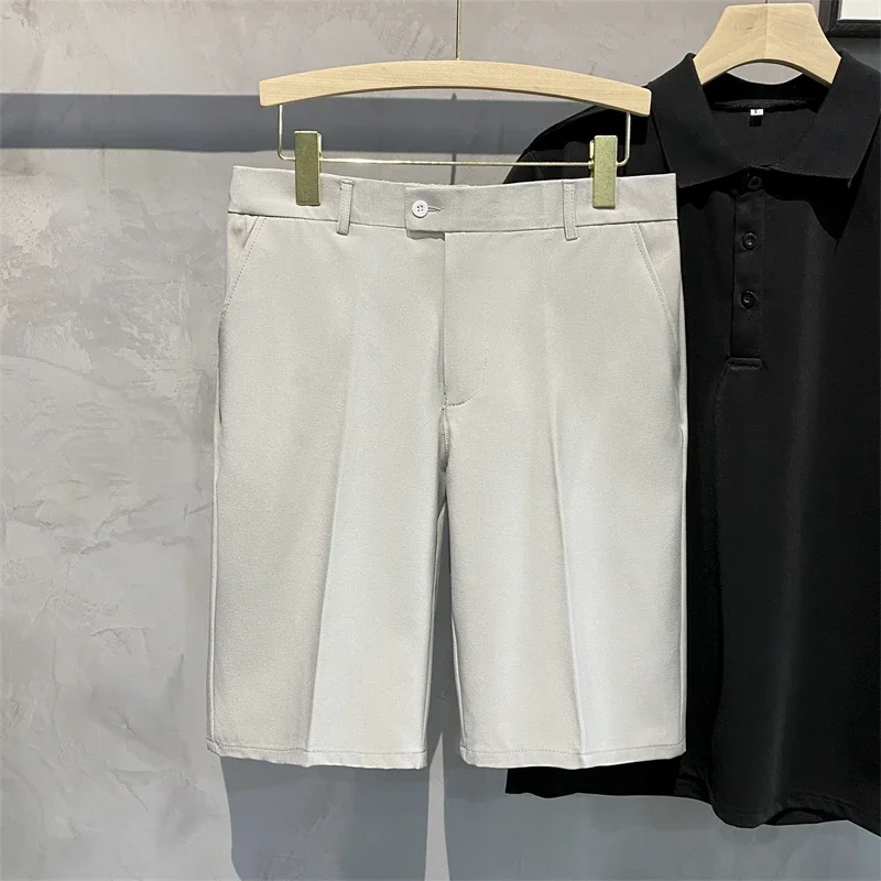 Pantalones cortos chinos plisados delanteros para hombre, Bermudas informales, ropa de trabajo, pantalones cortos de moda coreana para verano