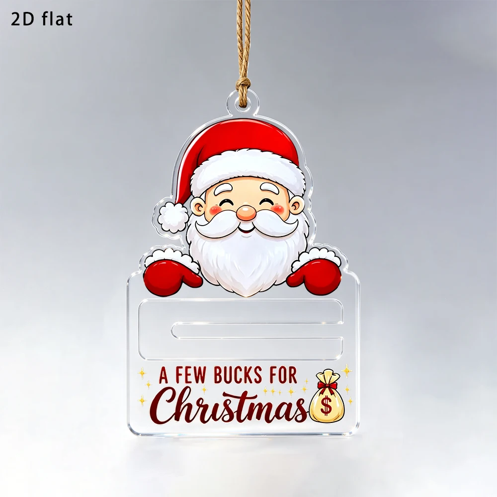 Christmas Acrylic Cash Holder Plaque, 2D Flat Santa Claus Shaped Hanging Ornament for Xmas Tree Holiday Gift Decor