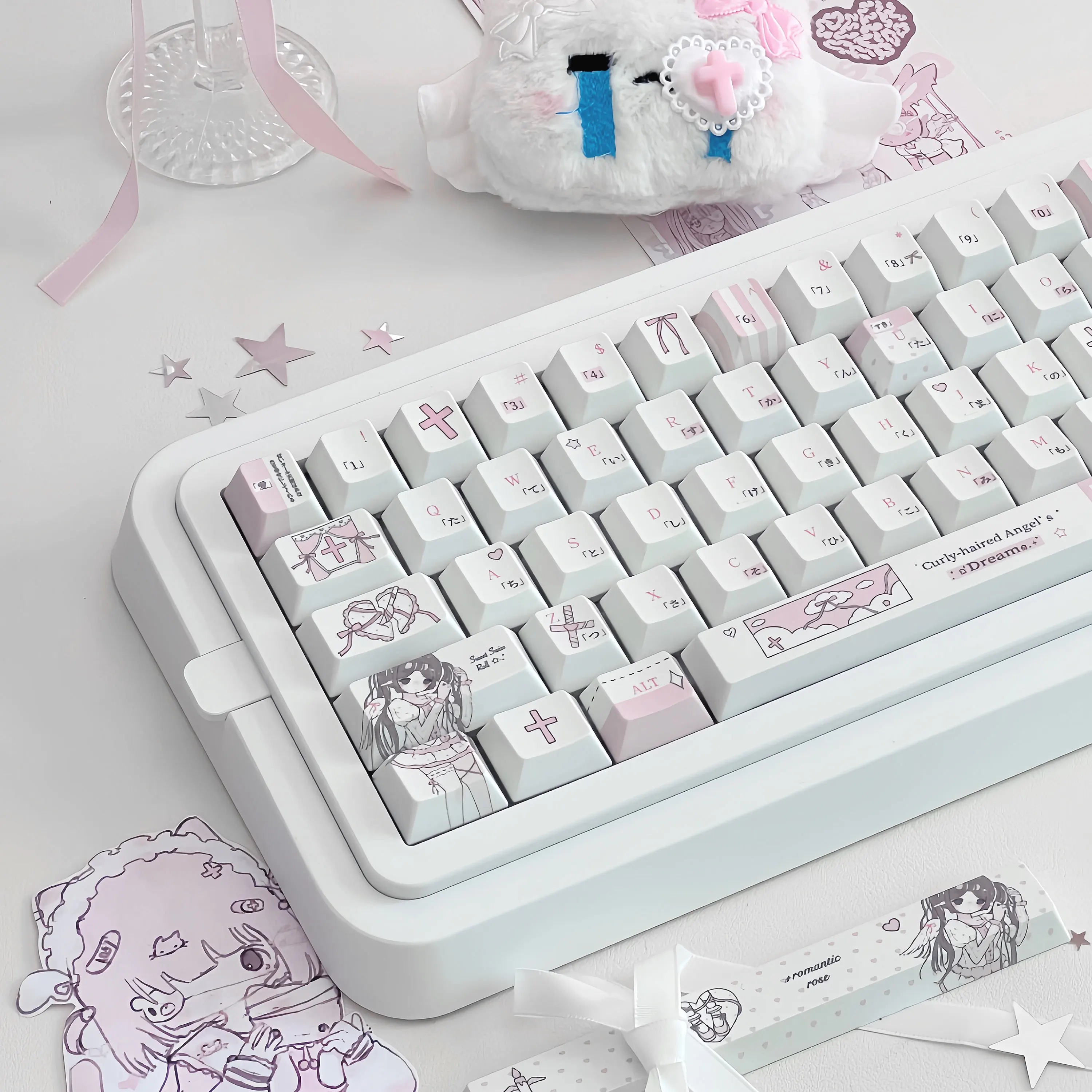 

Kawaii Pink Girl Japanese Keycaps 133Key Cherry Profile PBT Sublimation MX Switch Gaming Mechanical Keyboard Keycaps Accessories