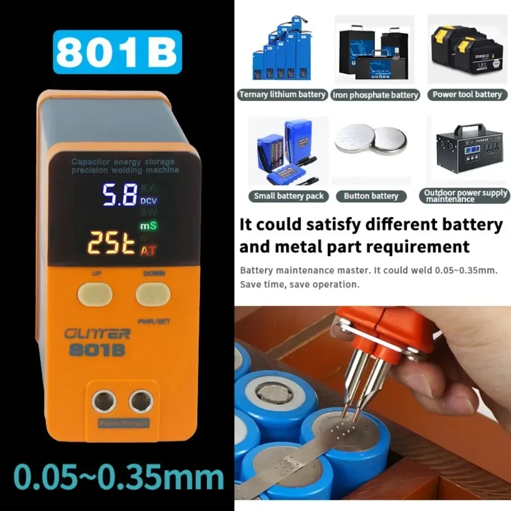 11.6KW 801B 스폿 용접기 기계 0.05-0.3mm 니켈 용접 휴대용 에너지 저장 빠른 충전 15V 2A 풋 스위치 포함