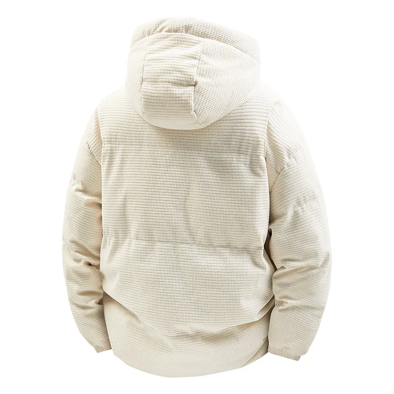 سترة سروال قصير من القطن الدافئ للرجال في الشتاء مع سترة بغطاء للرأس عازلة مخملية مضافة، سترة خبز فضفاضة وسميكة مقاومة للرياح #4