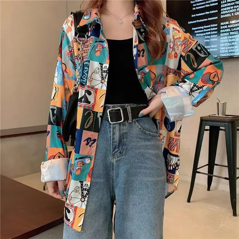 

Design trendy long sleeved shirt for women Korean version trendy niche floral shirt Instagram cool Hong Kong trend brand retro t