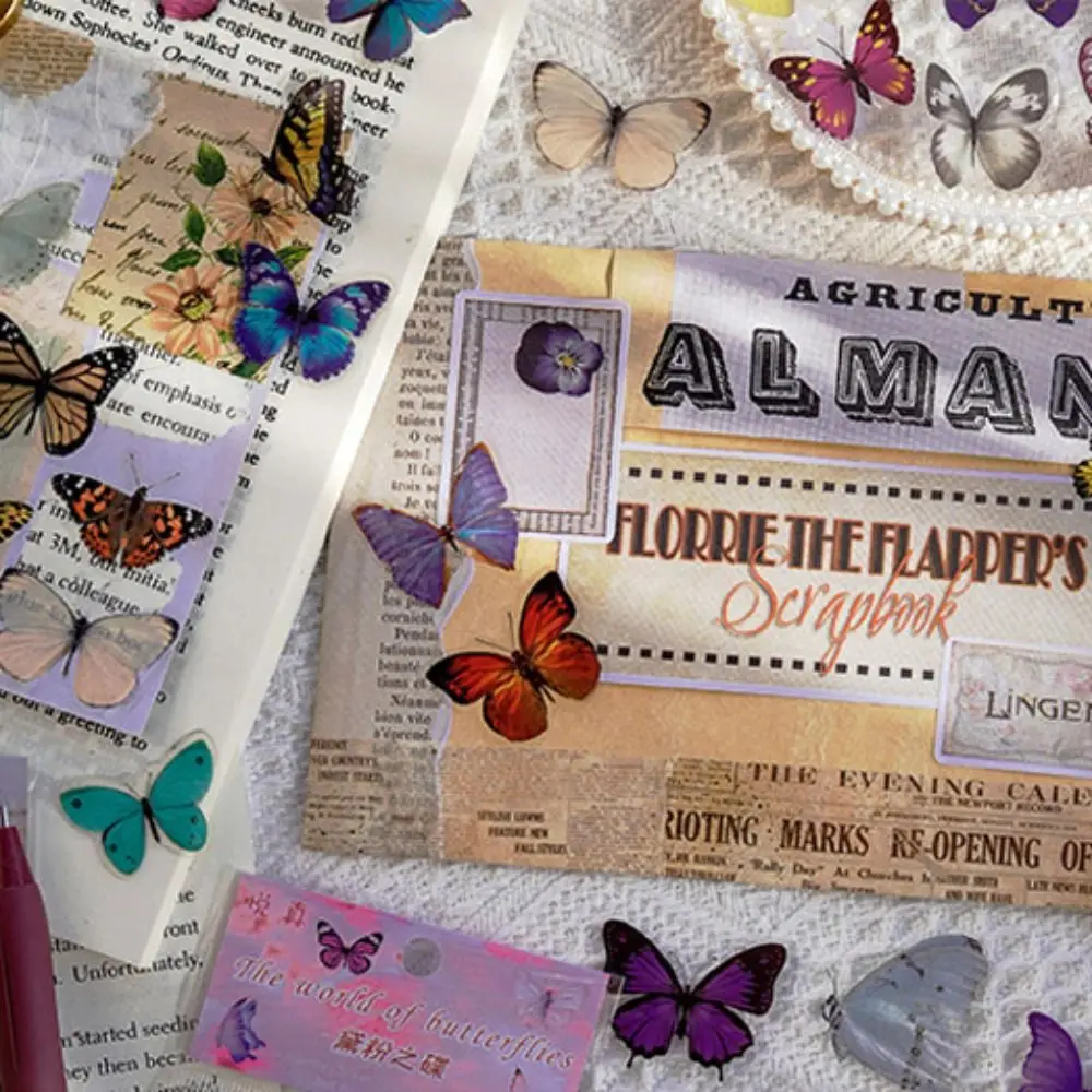 40 قطعة فراشة ملونة سجل القصاصات ملصق خمر INS نمط القرطاسية ملصق مقاوم للماء PET المحمول ملصق سكرابوكينغ