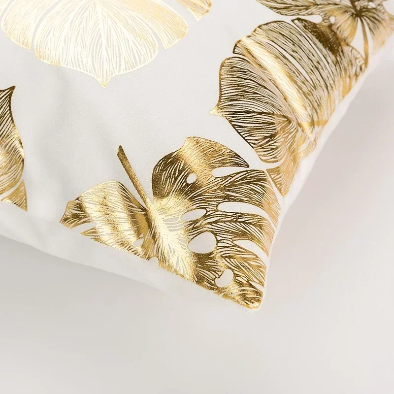 Modern Geometric Gold Bronzing Plants Leaves Cushion Cover Super Quality Polyester Pillow Cover Decorative Pillow for Sofa Chair