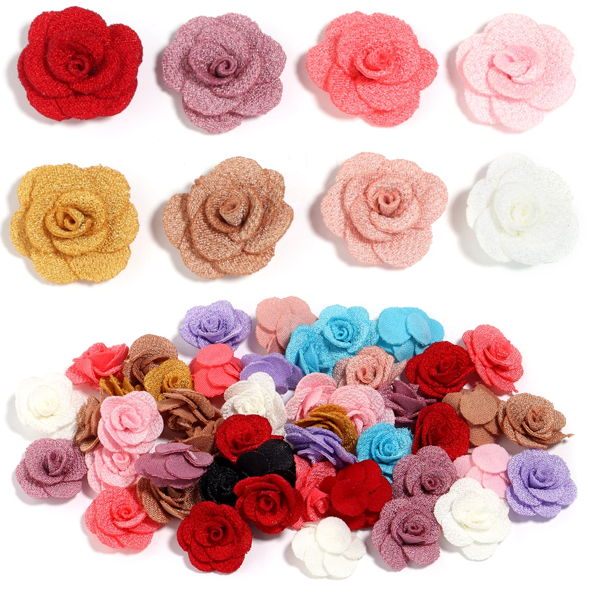 10pcs/lot 3cm Colorful Rose Flower Applique Padded Patches For DIY Headwear Hair Clips Decor Clothes Hat Crafts Sewing Supplies