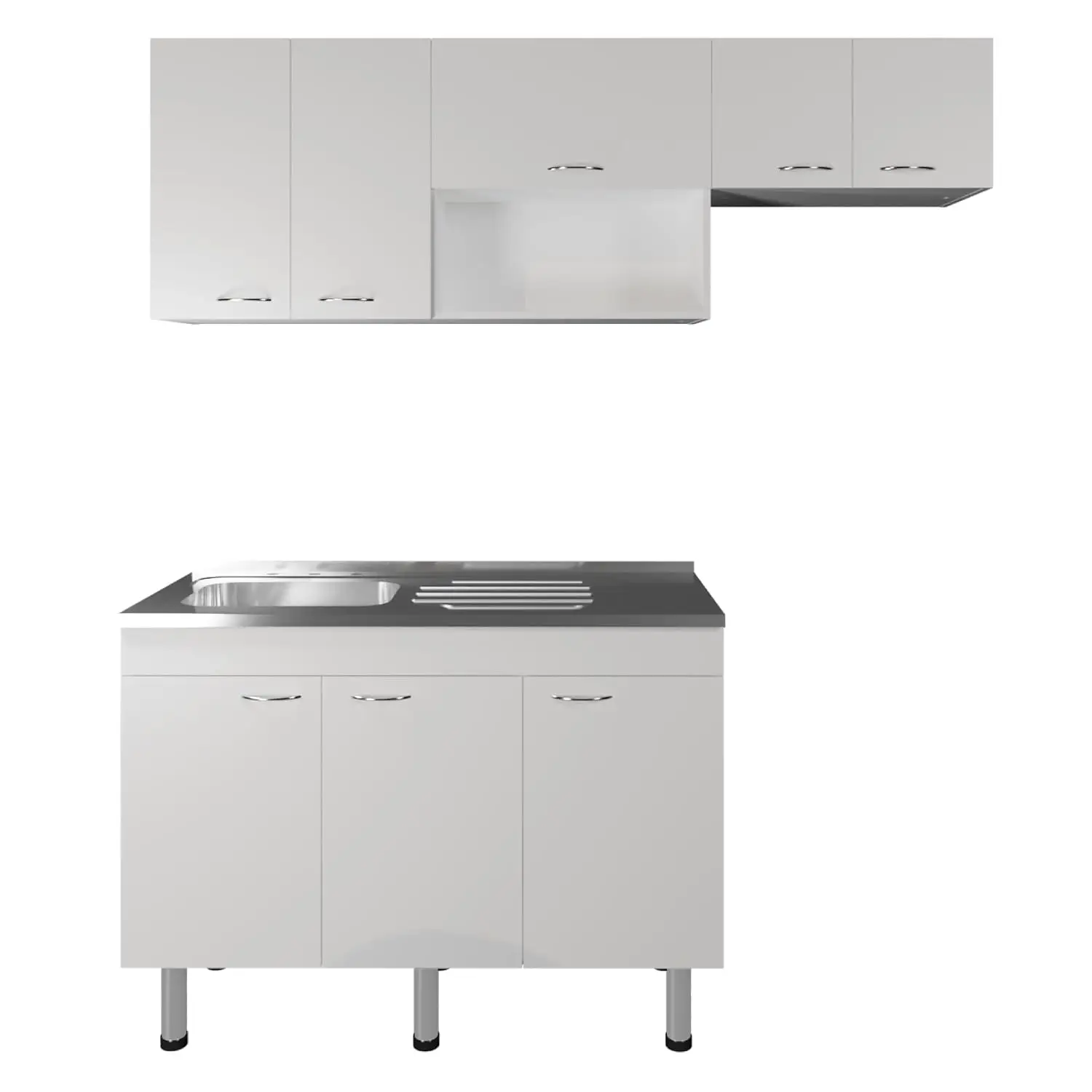 2-Piece Kitchen Cabinet Set with Stainless Steel Sink 8 Shelves 3-Door Base & 5-Door Wall Cabinet Modern Storage, Customized