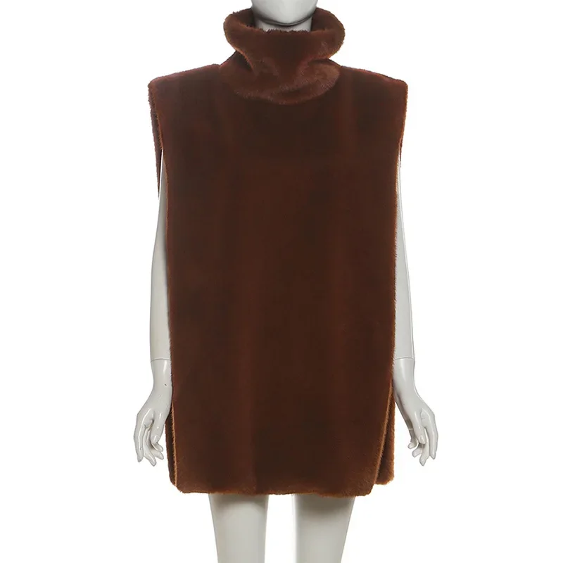 سترات نسائية عصرية من الفرو الصناعي سترات بياقة مدورة بدون أكمام بلوفر معطف 2025 لخريف وشتاء دافئ فروي ملابس خارجية غير رسمية #3