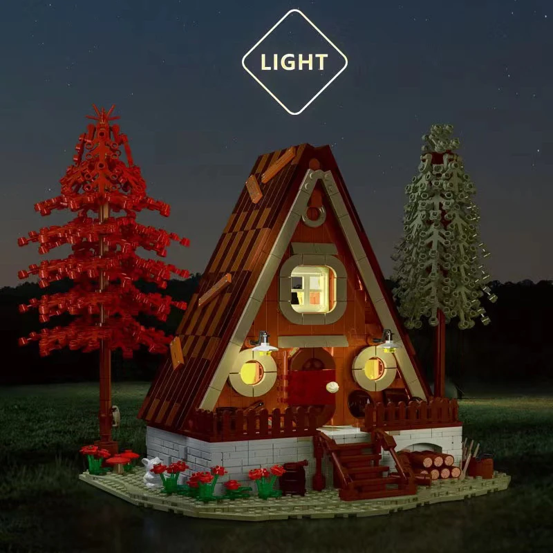 Street View Forest Cabin Building Blocks City Log Forest Villa House Brick Model Creative Expert Toys For Children Gift With LED