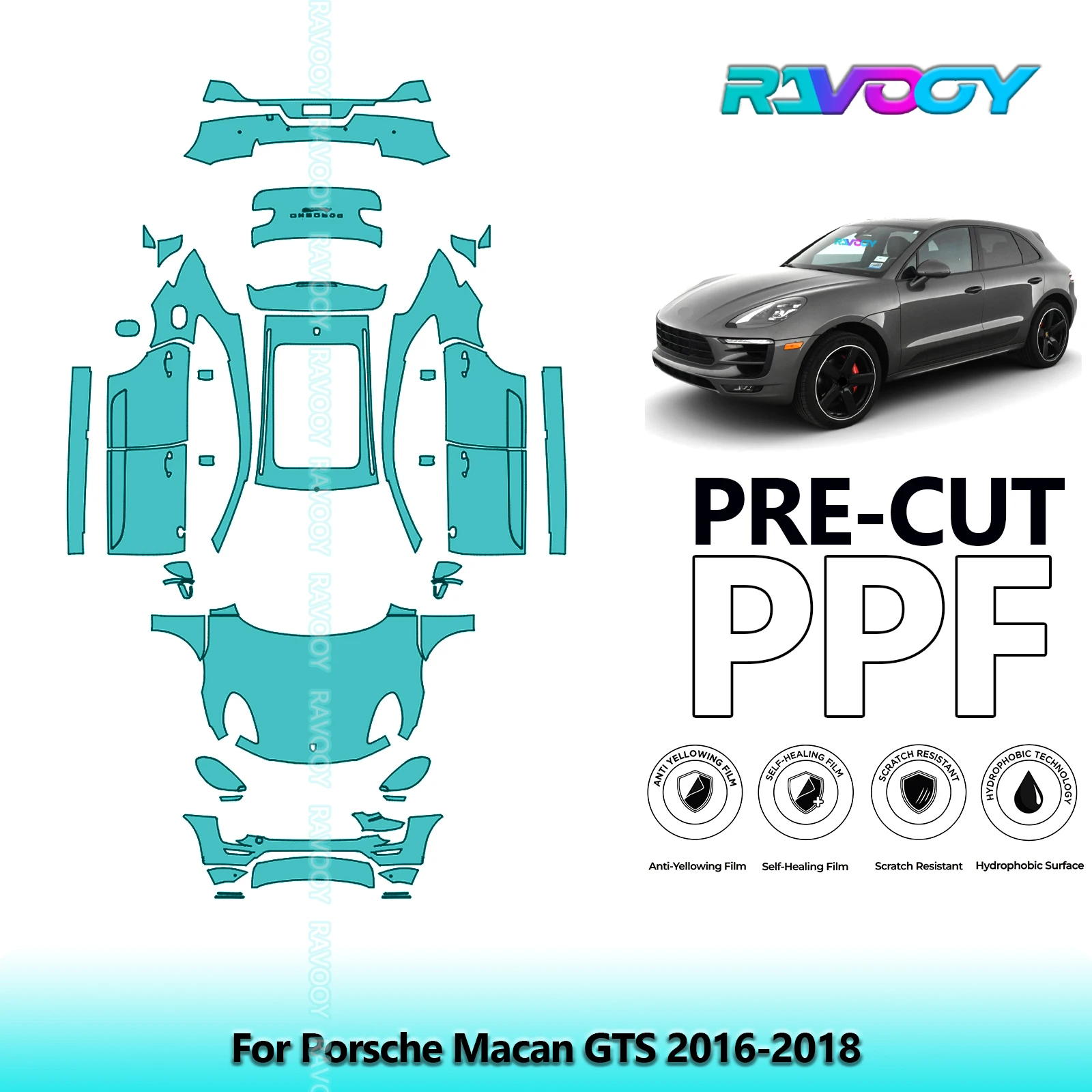 

8.5Mil Precut PPF Paint Protection Film Full Vehicle Clear Bra For Porsche Macan GTS 2016-2018