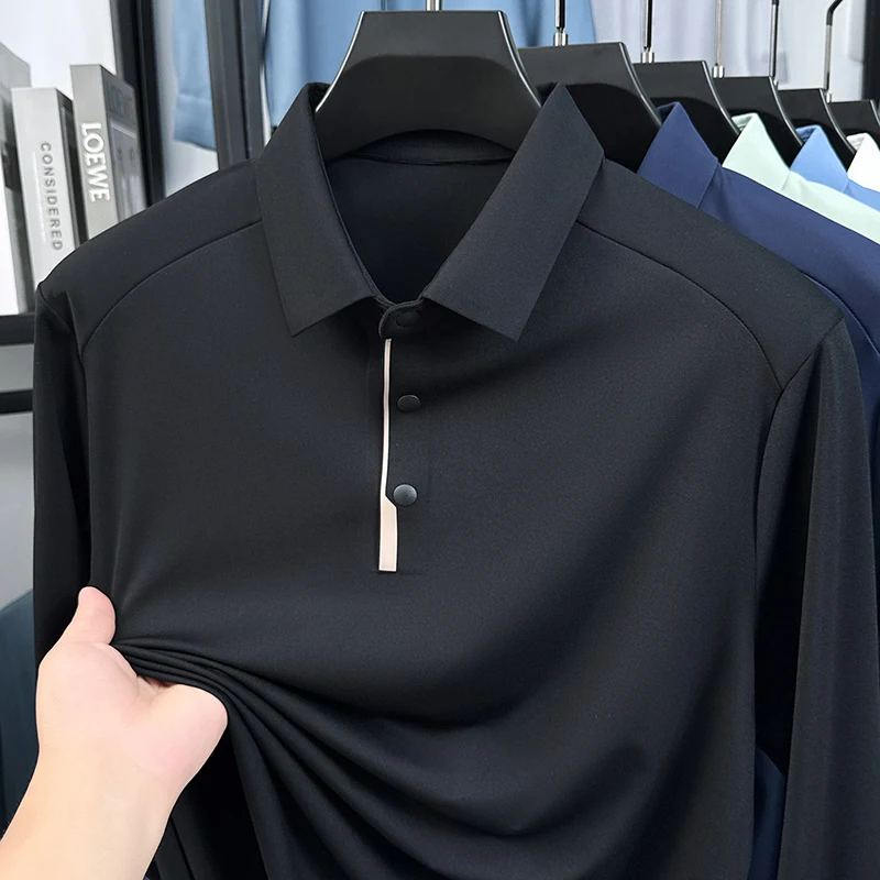 

Men's Long Sleeved Polo Shirt 2025 Spring Autumn New Middle-aged Business Top Casual Breathable Lapel T-shirt
