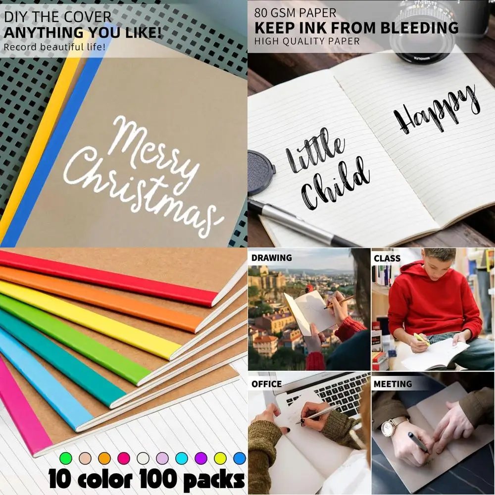 

Массовые 100 упаковок журналов формата А5 с крафт-липой, 60-сторонние тетради для путешествий и предметов, разноцветные письменные принадлежности для школы и офиса