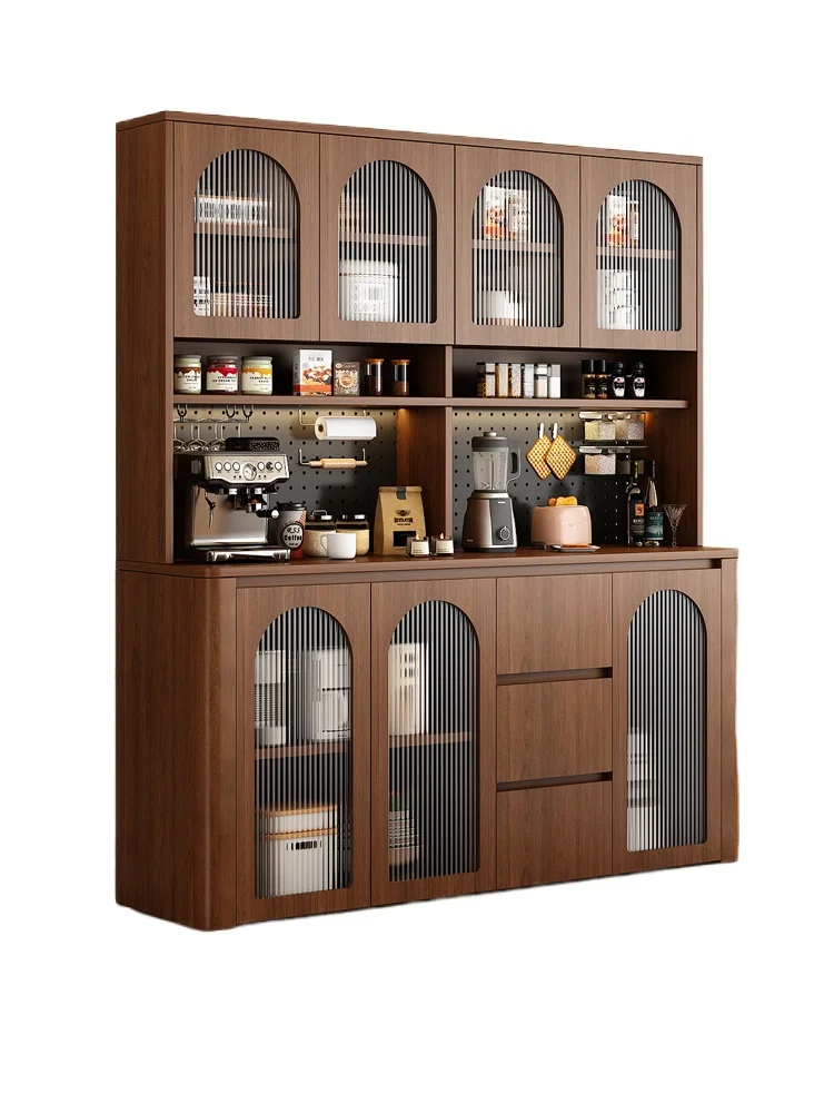 Glass door medieval retro dining side cabinet wine cabinet hole board integrated against the wall living room home kitchen cabin