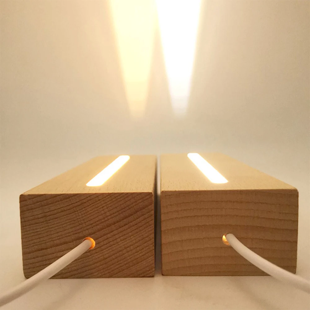 Rectangle Solid Beech Wooden LED Base for Resin Letter Lamp Acrylic Glass Resin Art Wood Light Display Base Led Stand Dropship