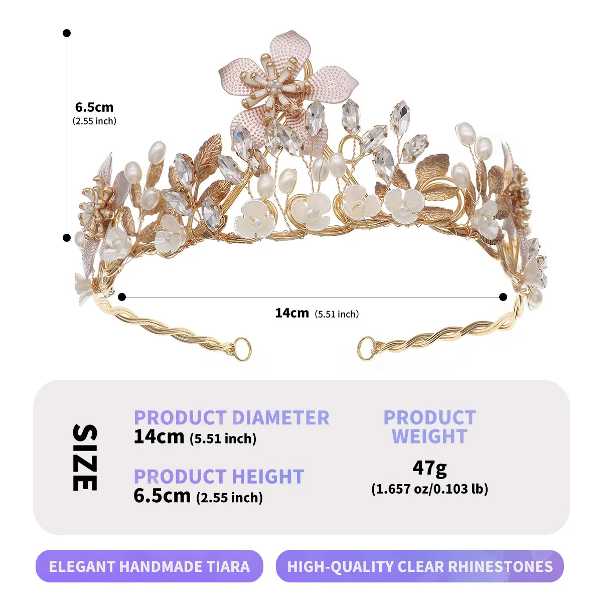 SLBRIDAL Handgefertigte Kristall-Strass-Perlen Blumen-Blatt Braut-Tiara Stirnband Hochzeitskrone Haaraccessoires Damen Mädchen Schmuck – Detail 6