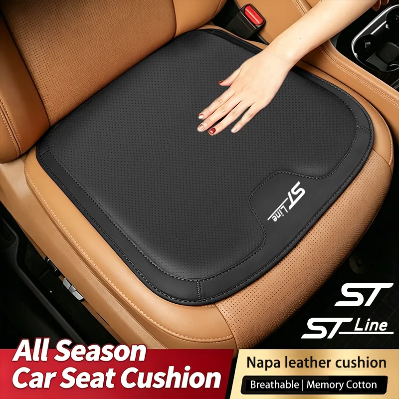 Leather Car Seat Cover Breathable and Non-slip Front Seat Cushion Protector Mat for Ford ST Line MK3 MK4 Kuga Fiesta Chair Pad