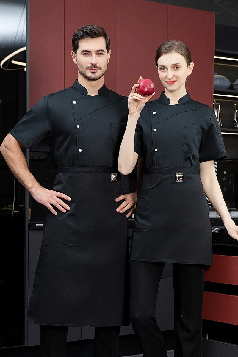 Men Black Chef Coat Women long Sleeve Apron Chef Jacket Summer Chef Uniform Restaurant Hotel Kitchen Cooking Jacket Clothes