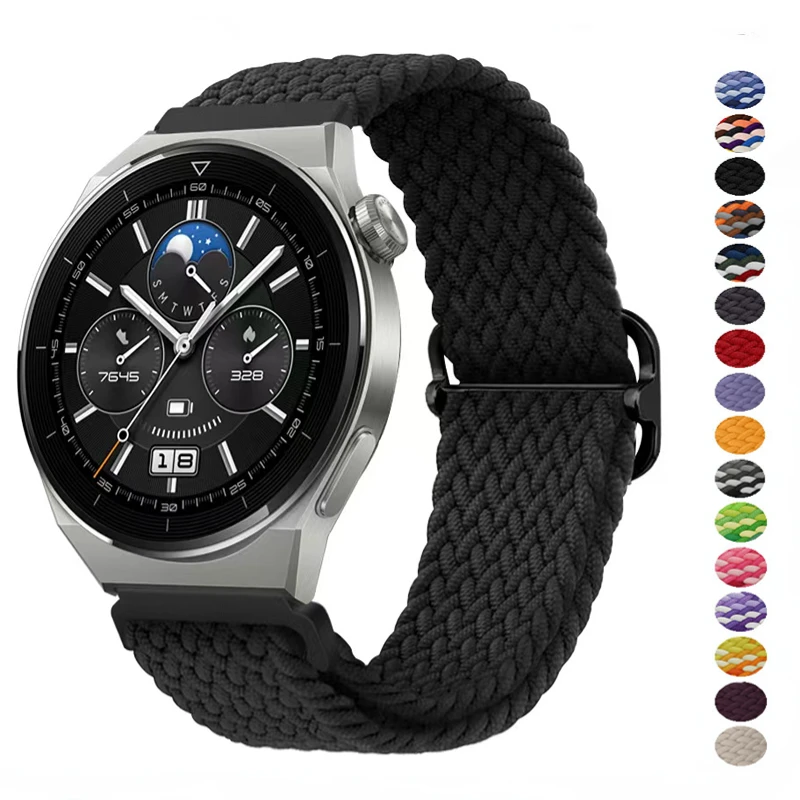 

20mm 22mm Braided Solo Loop Strap For Samsung Watch 6/5/4/3/Huawei Watch 4/ 3/GT4-3-2 Nylon Elastic Bracelet For Amazfit GTR/GTS