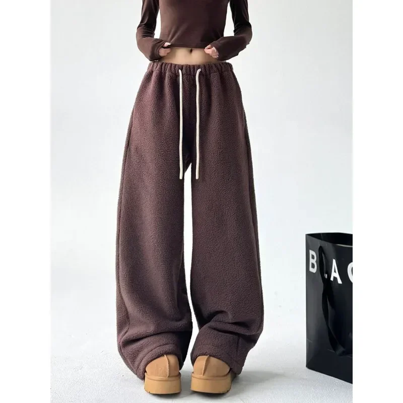 Deeptown Y2k Vintage Winter Sweatpants Woman Korean Popular Baggy Sports Thick Pants Office Lady Basic Wide Leg Warm Trousers