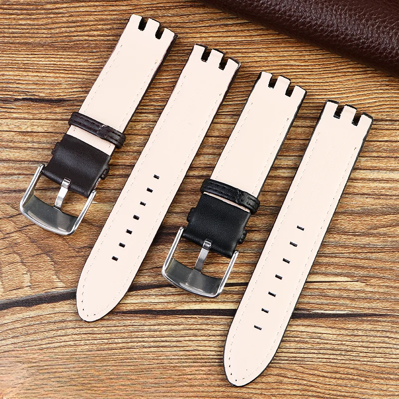 Black Brown Soft Waterproof Watch Strap for Swatch Yts401 402 409 713ytb400 Curved Double Convex 20mm Genuine Leather Watchband