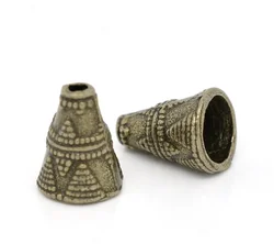 60pcs Handmade Spacer Beads Cone Antique Bronze Color Carved Metal Loose Beads DIY Necklace Jewelry Findings About 11mm x 9mm