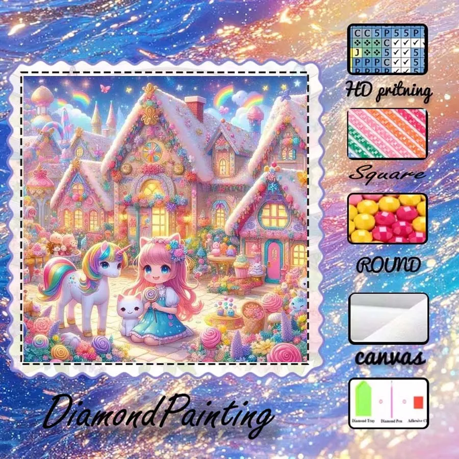 1 piece 5D DIY flocking cloth, special drill, diamond painting kit, fantasy, fairy tale, pattern mosaic, diamond art