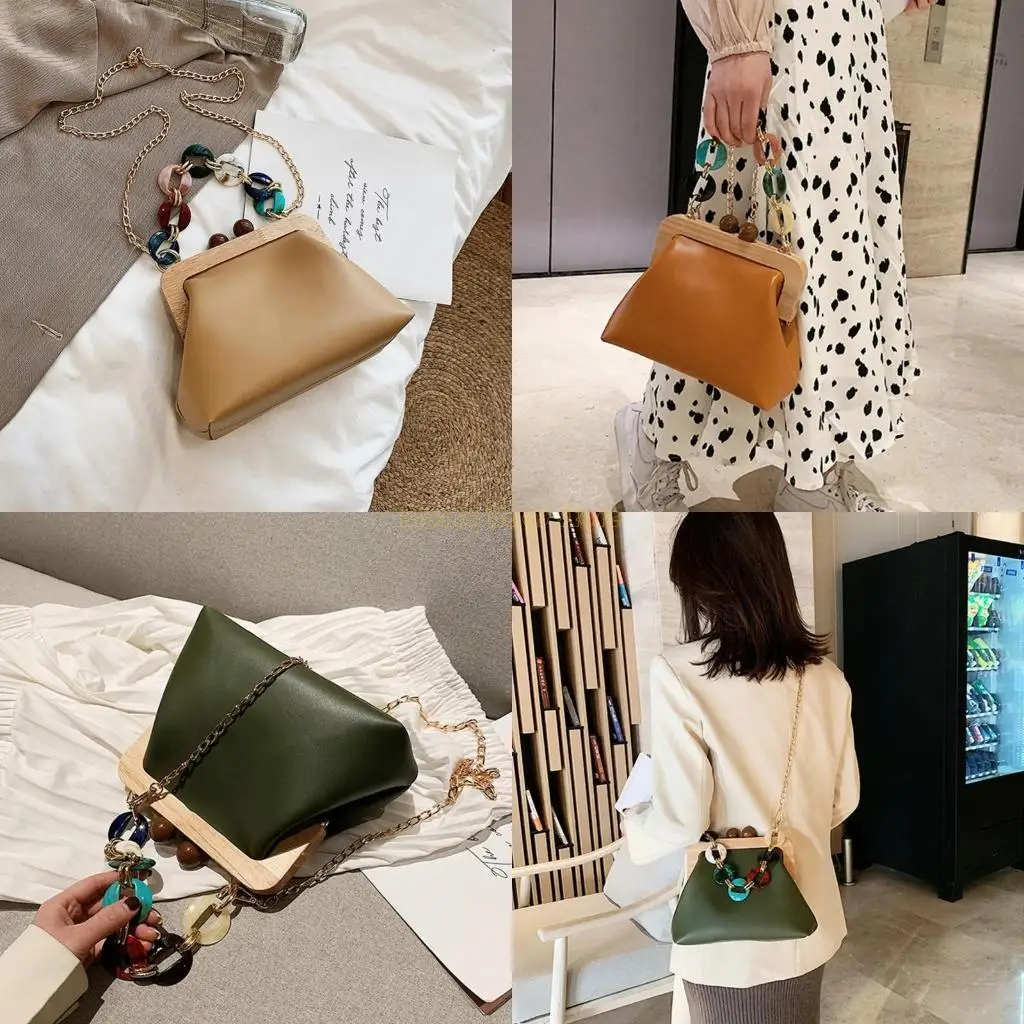 

X90D Vintage-inspired PU Handbag Mini Chain Crossbody Tote Bag Retro Clip Clutch Gift