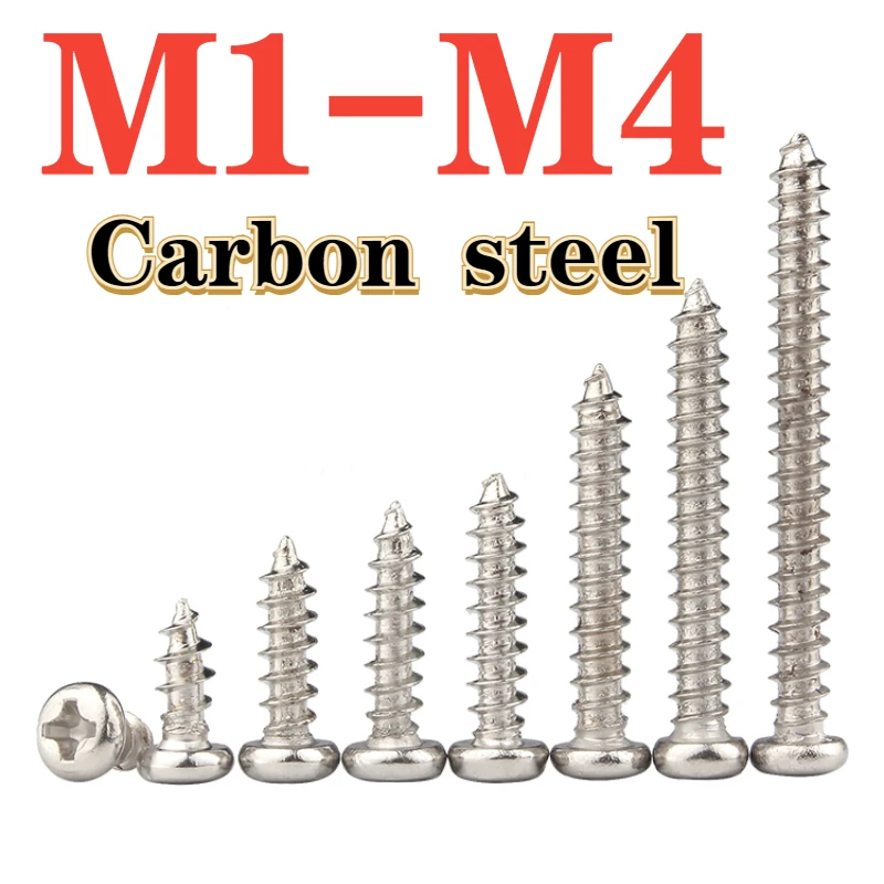 Nickel Plated Carbon Steel M1 M1.2 M1.4 M1.7 M2 M2.6 M2.8 M3 M3.5 M4 Pan Recess Screw Self Tapping Wood Screw