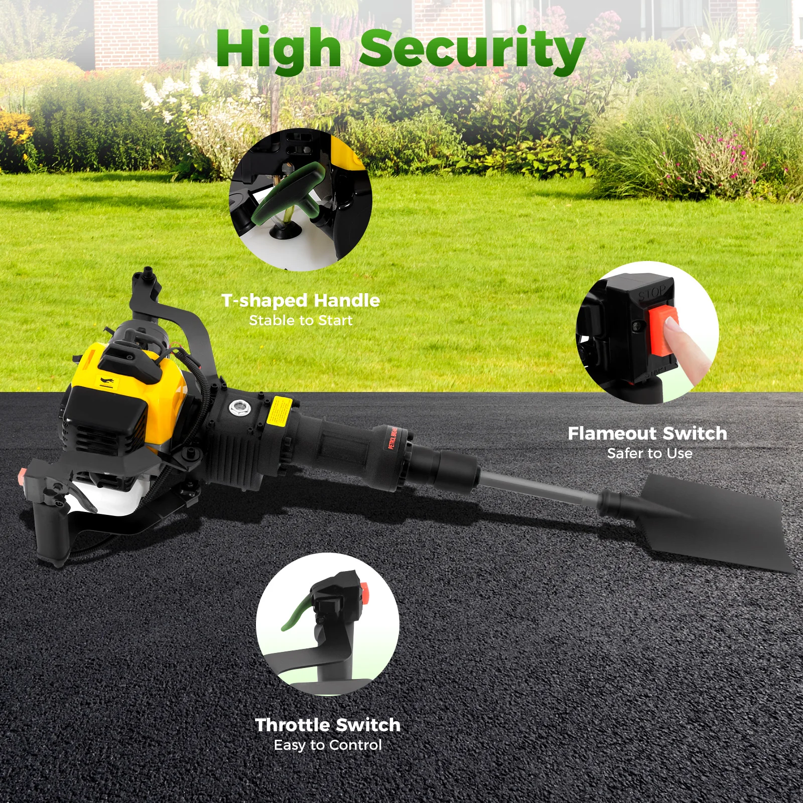 1900w 52cc Handheld Trenching Machine 2 Stroke Gasoline Excavator Tree Seeding Transplanting Tool 1500 Times/Min for Garden Farm