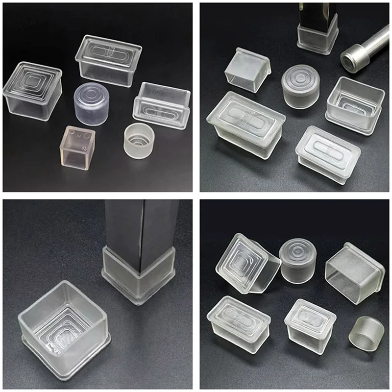 1/4/10pcs Transparent Round Square Elliptic PVC Soft Rubber Pipe Sleeve Tube Cap Table Chair Foot Protect Cover 10 12 14 16-60mm