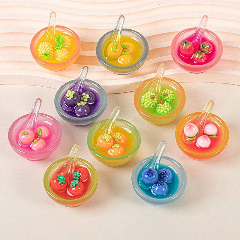 Luminous Three-dimensional Fruit Rice Dumpling Bowl Resin Accessories Cream Gel Diy Pendant Hairpin Micro Landscape