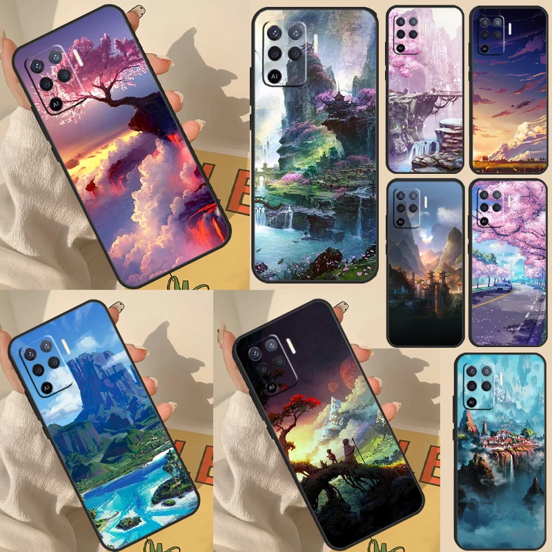 Anime Natura Landscape Case For OPPO A57S A54 S A16 A76 A96 A5 A9 A31 A53 A15 A52 A72 A91 A74 A94 A17 A57 A77 Cover