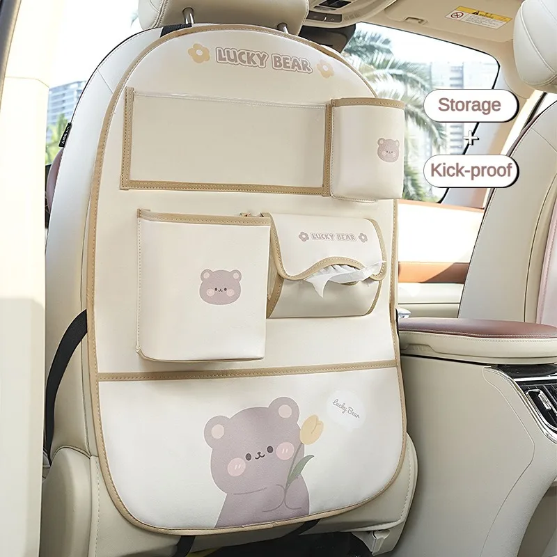 Children's Car Storage Bag Hanging Bag Cute Cartoon Bear Rabbit Seat Back Storage Bag Multifunctional Anti-dirty Anti-kick Pad