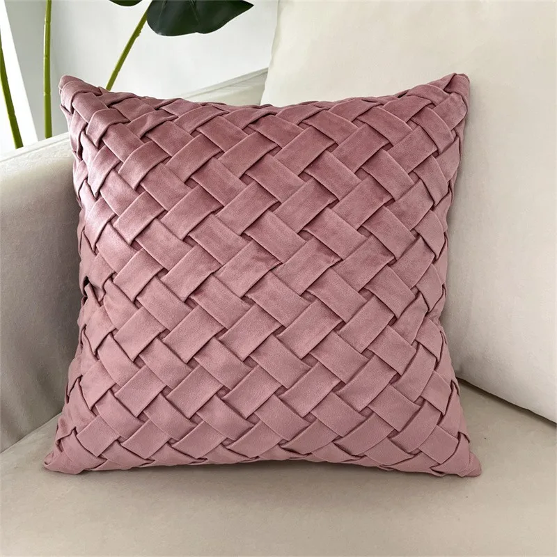 Turquoise Pleated Cushion Cover Home Decorative Square Weaving Throw Pillowcase