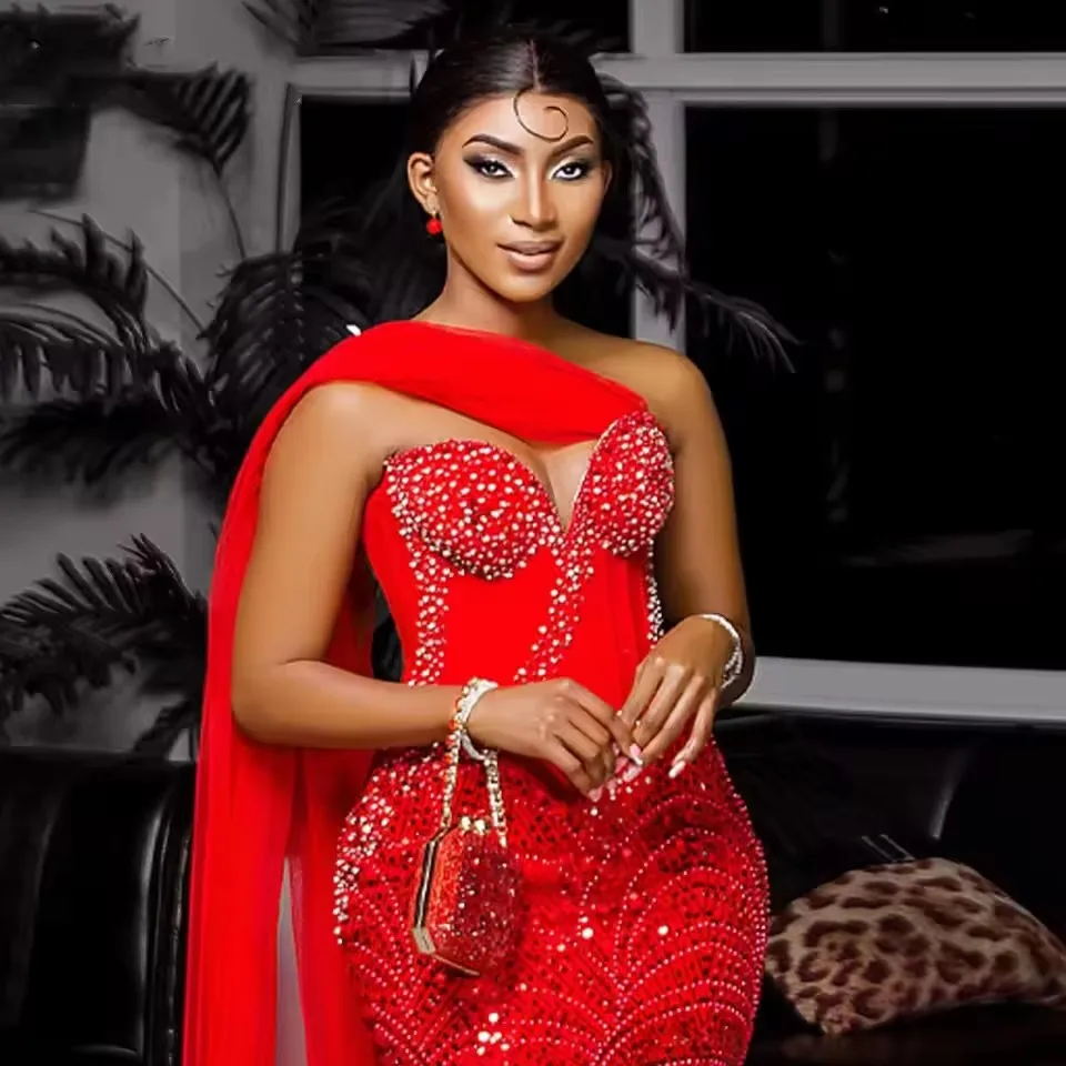 تخصيص مثير أحمر قصير حفلة موسيقية اللباس الحبيب البريق أكمام البسيطة مساء اللباس عيد ميلاد طويل المختنق #2