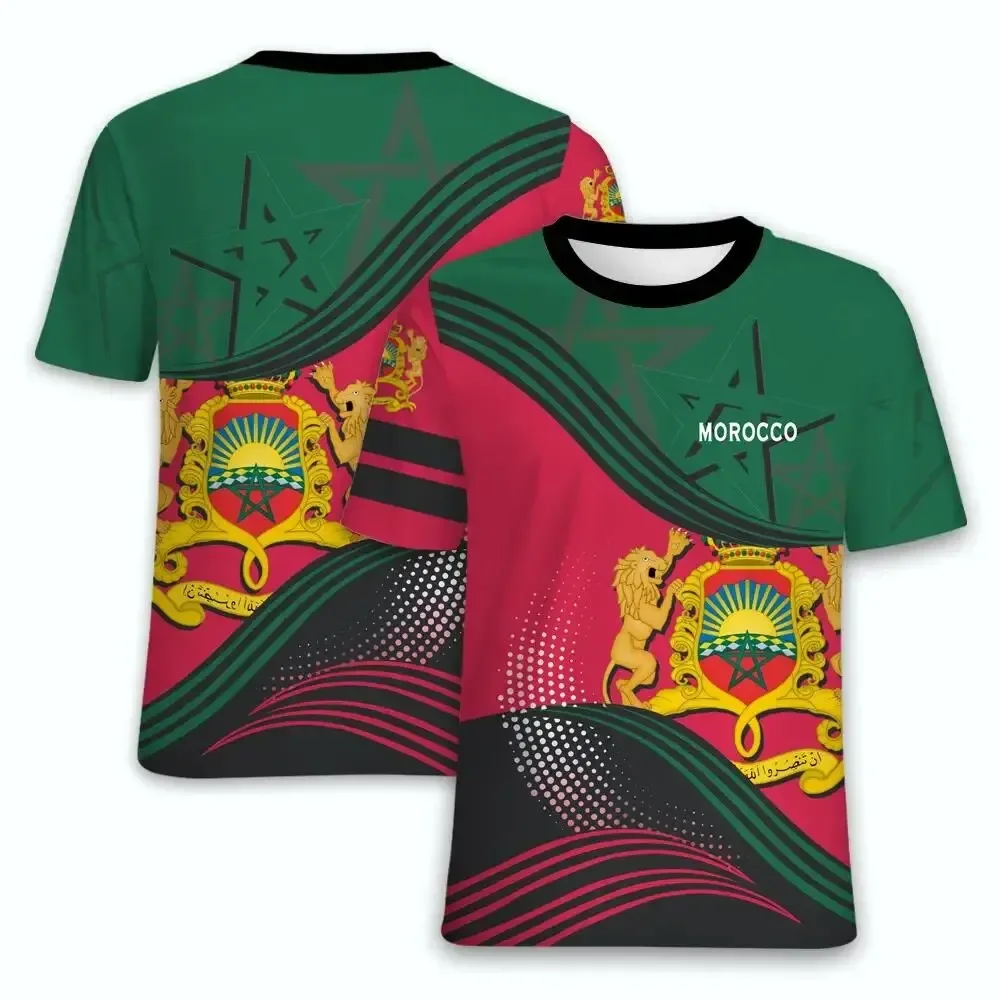 

Moroccan Flag Badge 3D Printed Plus-size Men's and Women's T-shirts Casual Sports Quick Drying Breathable Short Sleeves