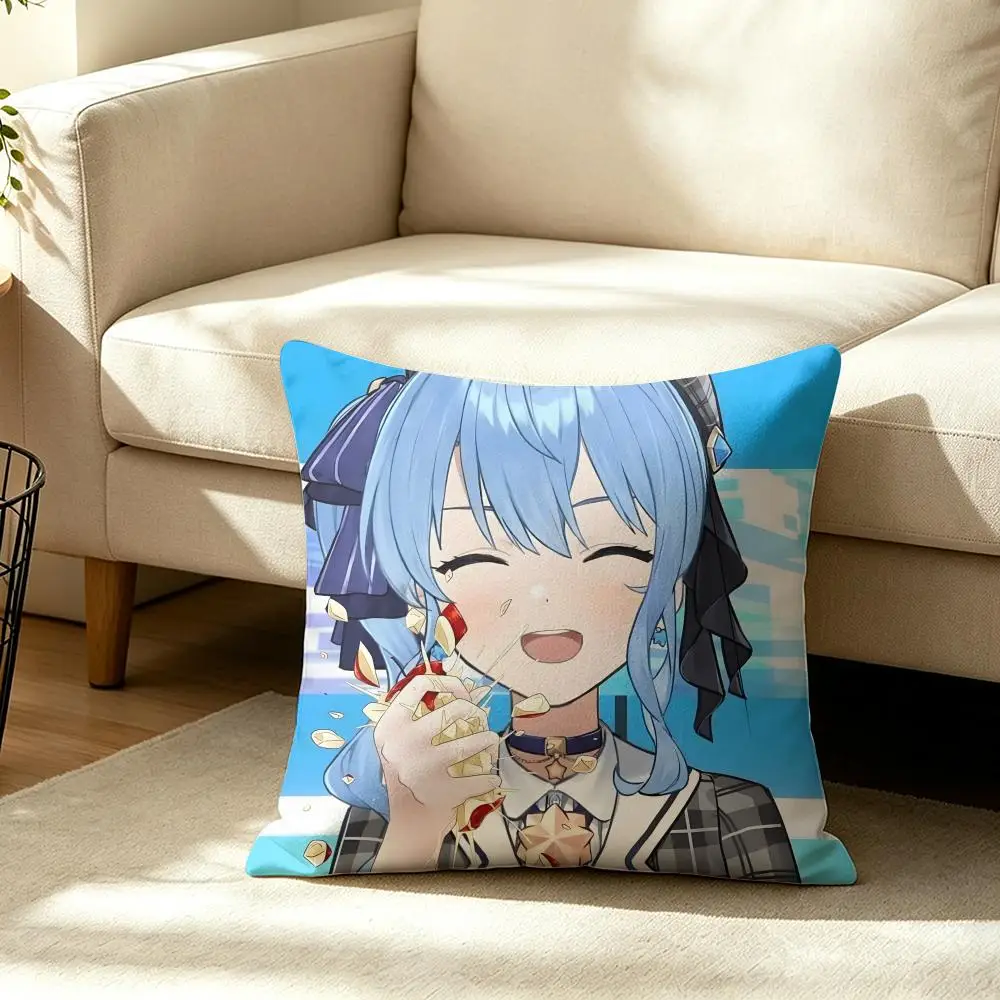 Hoshimachi Suisei H-hololive Cushion Cover Double-Sided Plush Sofa Cushion Covers Organic Breathable Invisible Zipper